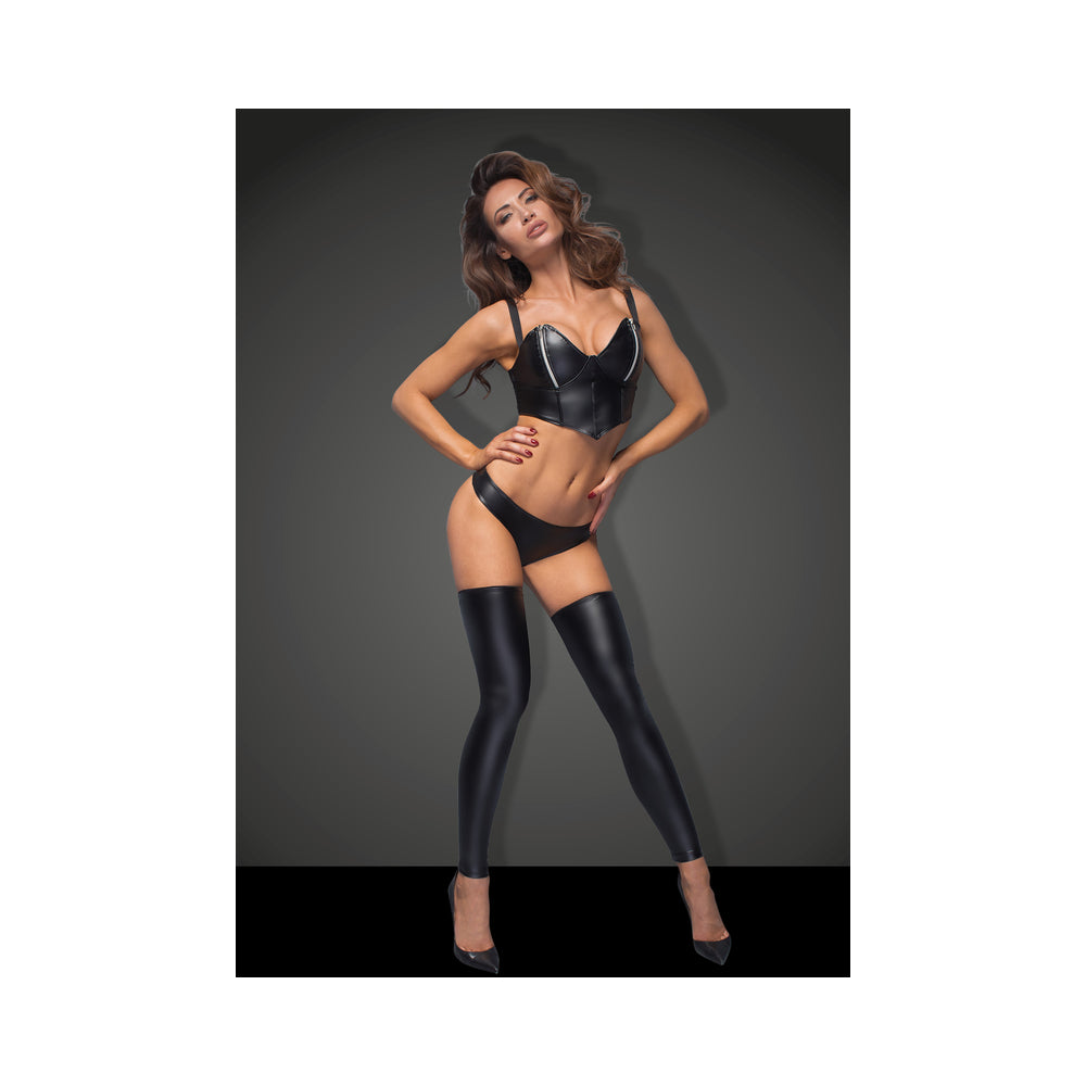Noir Powerwetlook Stocking And Panties With Silver Zipper Large - Image 3