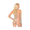 High Neck Fence Net Long Sleeved Bodysuit With Snap Crotch Thong Panty Rainbow O/s