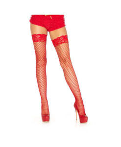Stay Up Lycra Industrial Fishnet Thigh High Red O/s