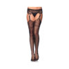 Lace Top Fishnet Stocking Cuban Heel & Tear Drop Garterbelt O/S Black