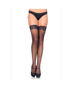 Stay Up Lace Top Micro Net Thigh Highs 1x-2x Black
