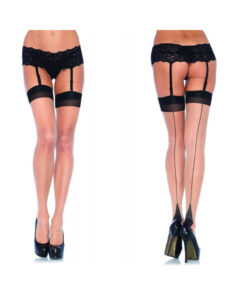 Lycra Sheer 2 Tone Thigh Highs  Backseam & Cuban Heel O/S Nude Black