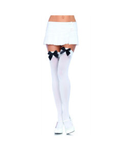 Nylon Over The Knee Bow Accent O/S White/Black