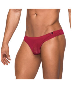 Male Power Seamless Sleek Thong Sheer Pouch Wine S/M