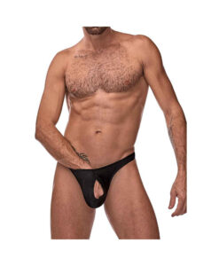 Male Power Nylon Lycra Pull Tab Thong Black OS