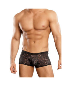 Male Power Stretch Lace Mini Short Black Small