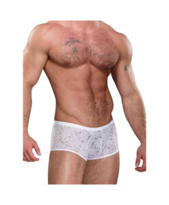 Male Power Stretch Lace Mini Shorts White Medium