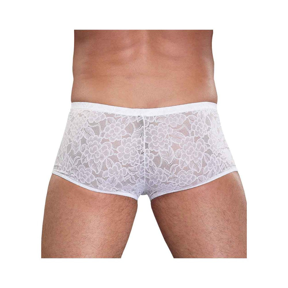 Male Power Stretch Lace Mini Shorts White Medium - Image 2
